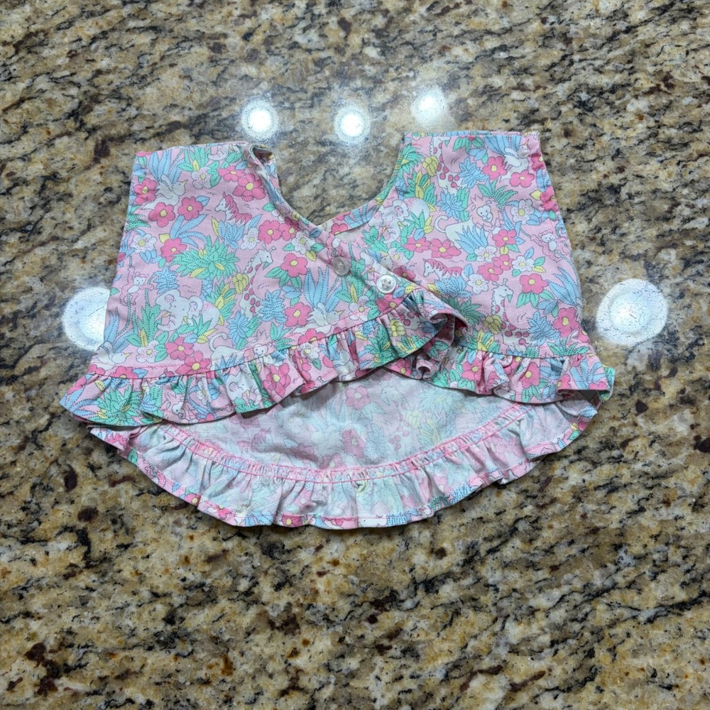 Vintage Health-tex Baby Girls Floral Animal Print Ruffle Top Pink 12 Months USA